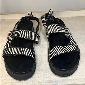 SCHUTZ Black and White Striped Sandals
